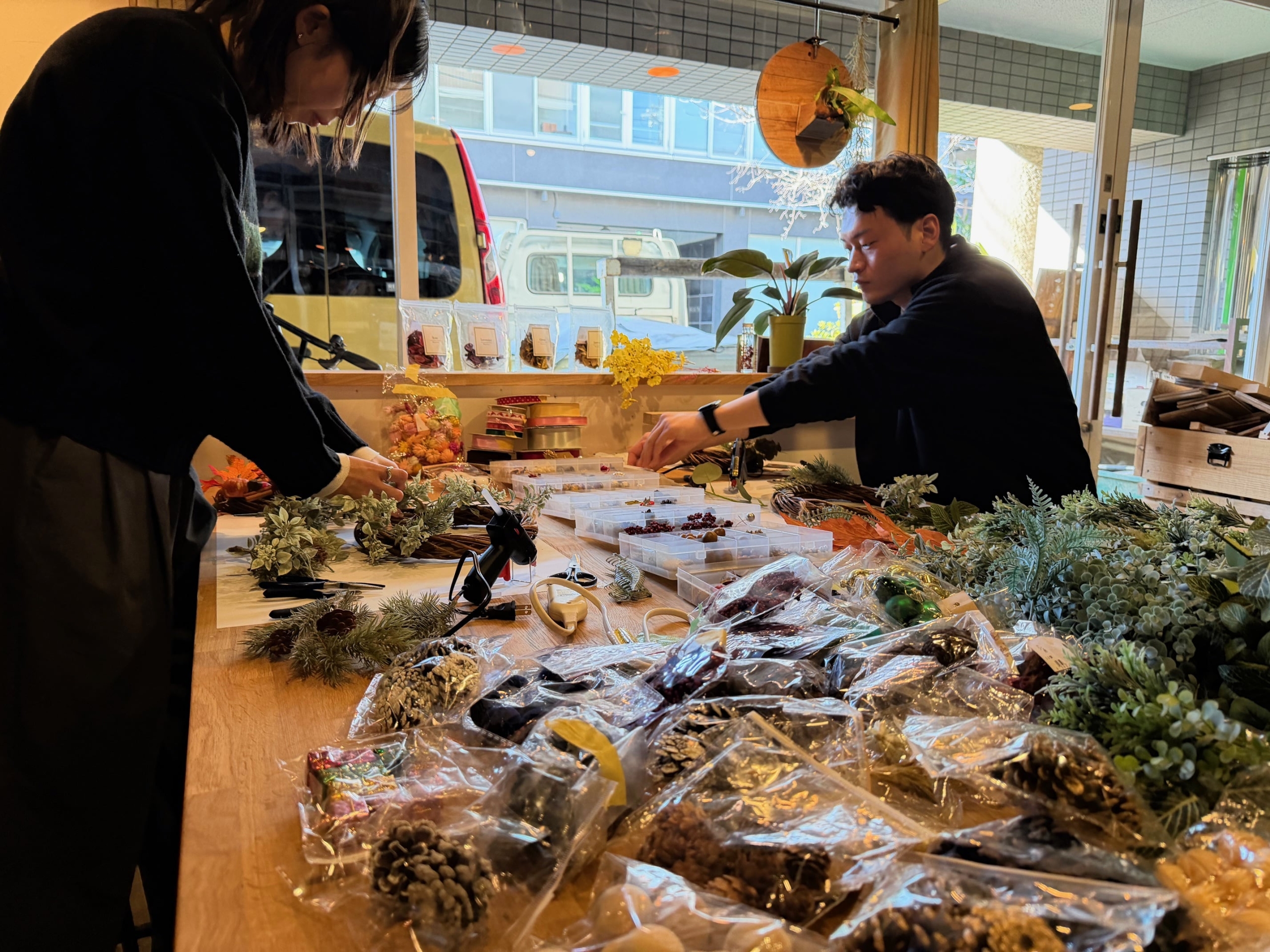 カップルでリースづくり京都，カップルでワークショップ京都